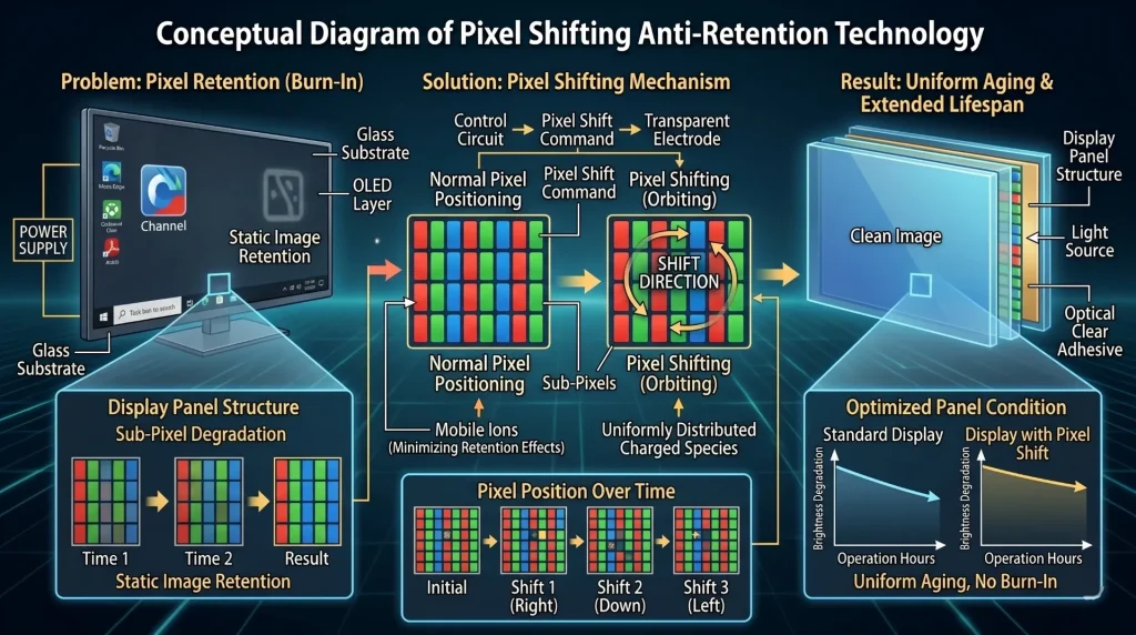 Pixel shifting anti-retention technology illustration