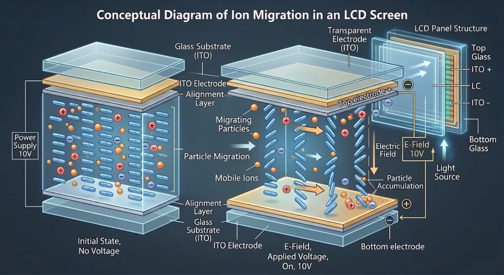 LCD screen retention ion migration mechanism diagram
