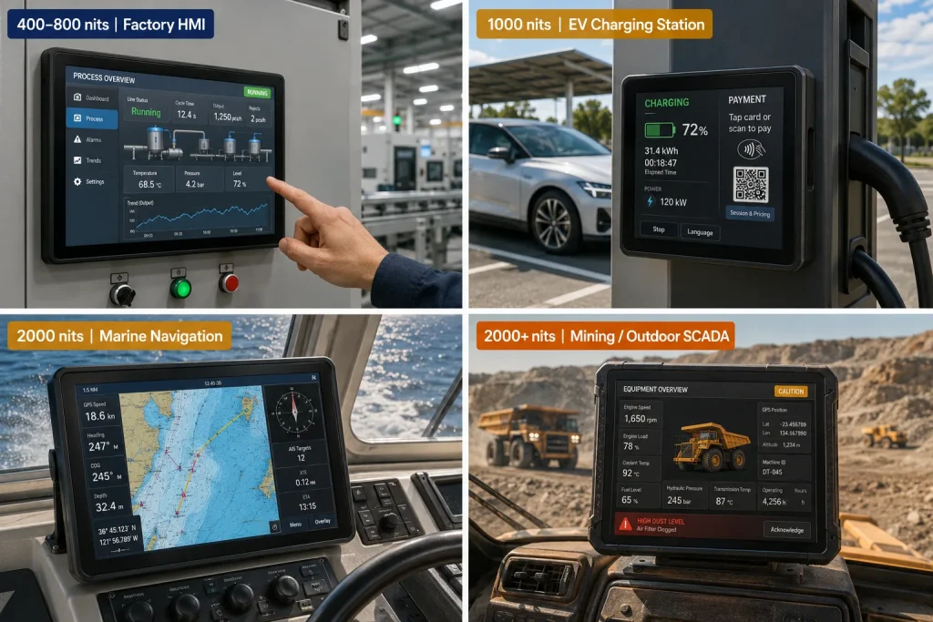 Industrial high-brightness display applications across factory EV marine and mining