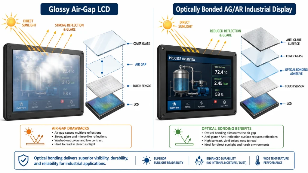 Optical bonding and anti-glare improve outdoor LCD readability