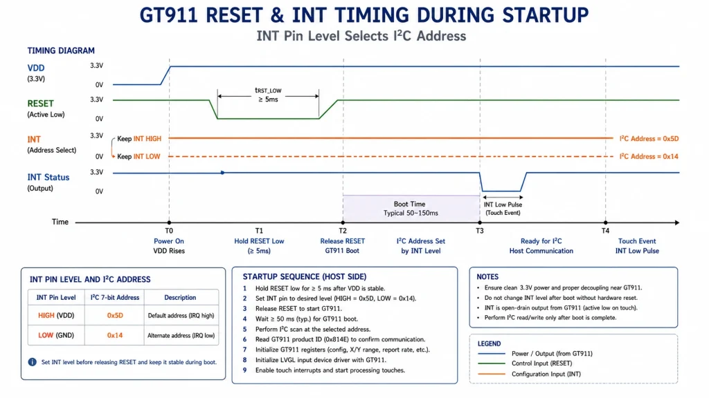 GT911 reset and I²C address timing diagram