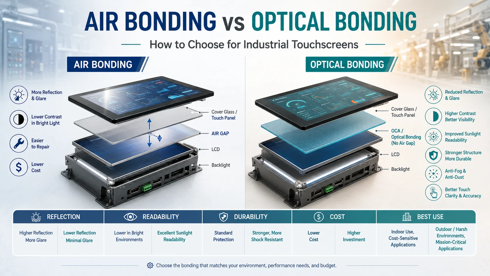 Air Bonding vs Optical Bonding How to Choose for Industrial Touchscreens