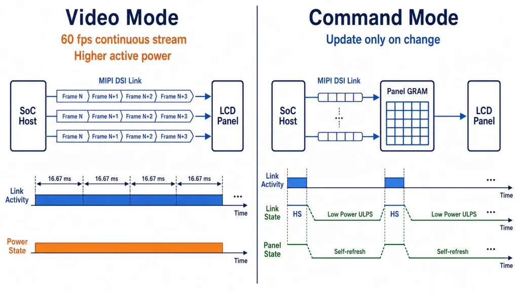 MIPI DSI video mode versus command mode engineering diagram