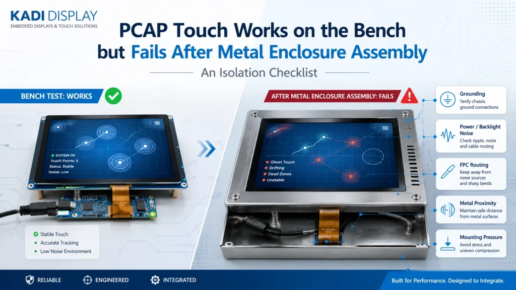 PCAP touchscreen troubleshooting for ghost touch after metal enclosure assembly