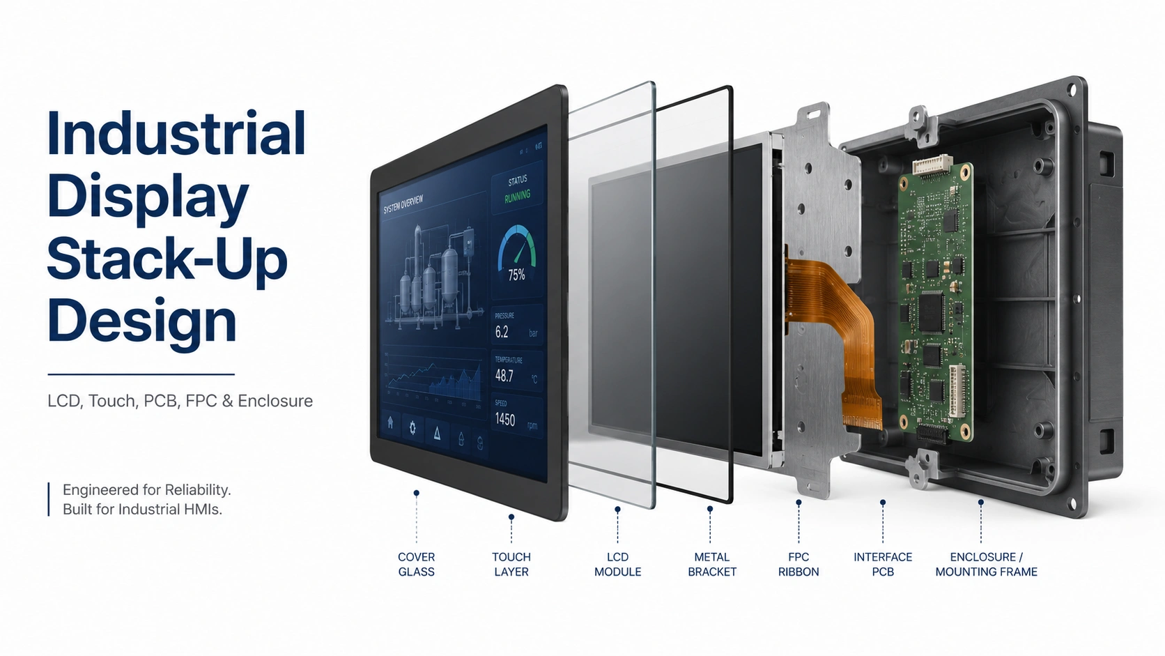 Industrial Display Stack-Up Design: Integrating LCD, Touch, PCB, FPC, and Enclosure