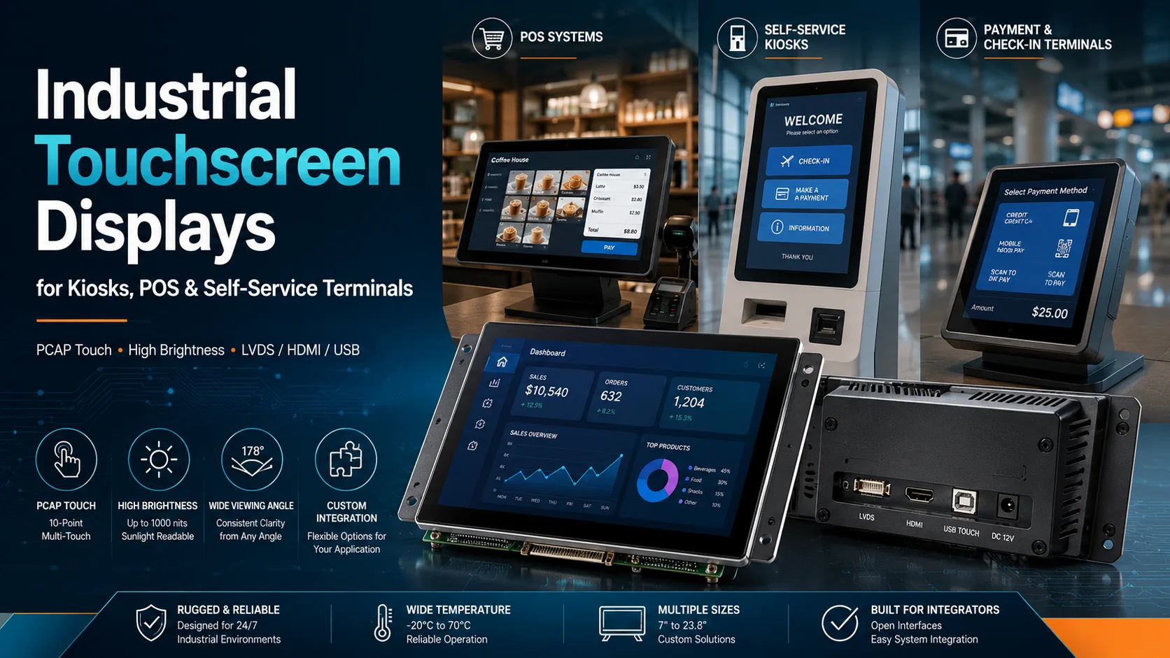 Industrial Touchscreen Displays for Kiosks, POS and Self-Service Terminals How to Choose the Right TFT Touch Display