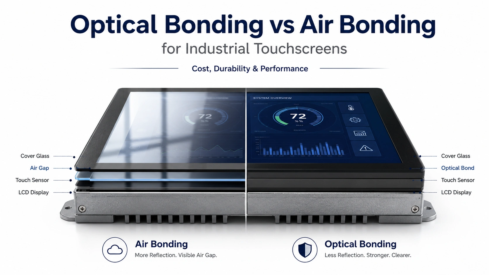 Optical Bonding vs Air Bonding for Industrial Touchscreens: Cost, Durability & Performance