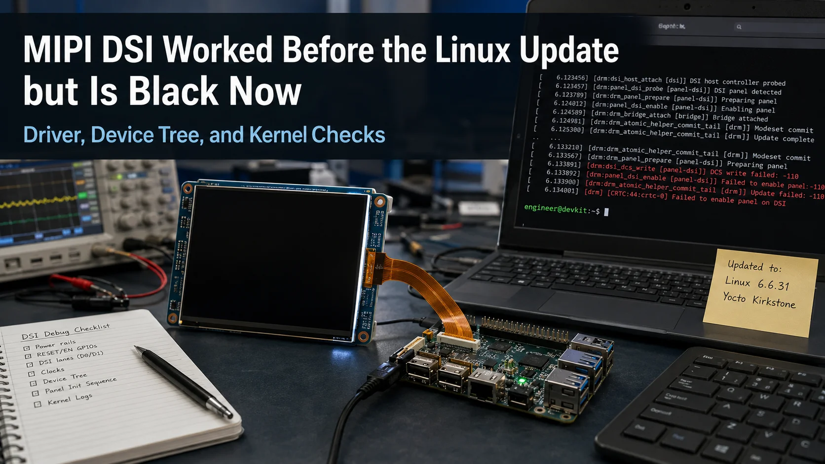 MIPI DSI Worked Before the Linux Update but Is Black Now Driver, Device Tree, and Kernel Checks